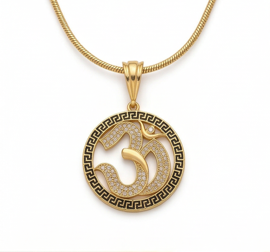 Men's Om Greek Border CZ Pendant - Salitaire jewellery