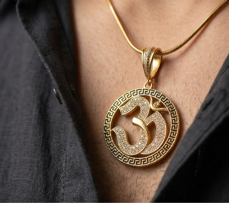 Men's Om Greek Border CZ Pendant - Salitaire jewellery