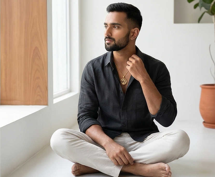 Men's Om Greek Border CZ Pendant - Salitaire jewellery