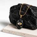 Salitaire Black Emerald Howlite Evil Eye Pendant