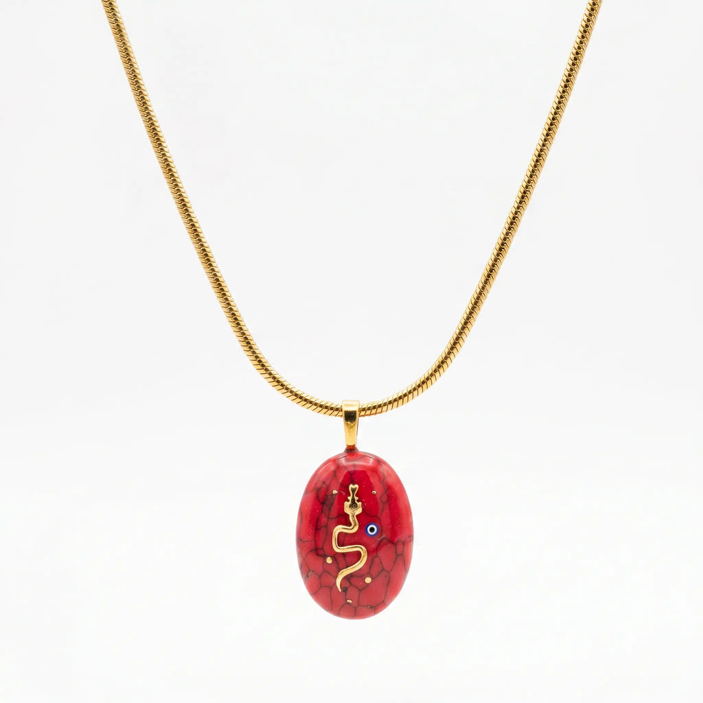 Crimson Coil — Red Howlite Serpent Necklace