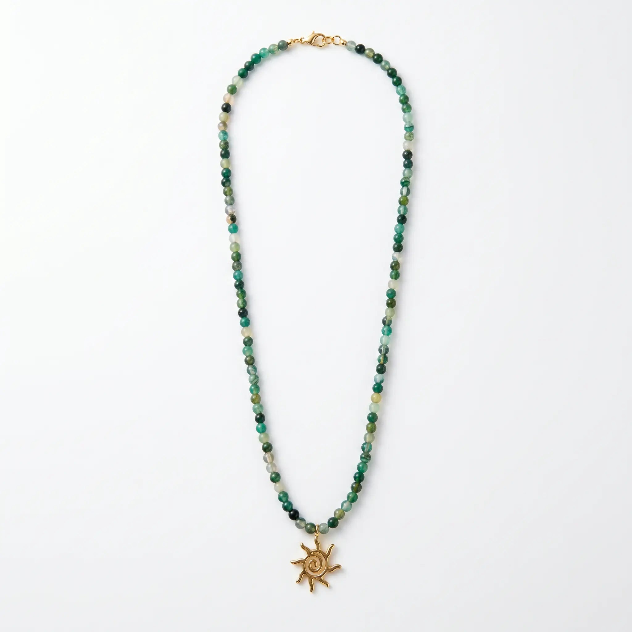 Sol Spiral — Green Agate Beaded Necklace