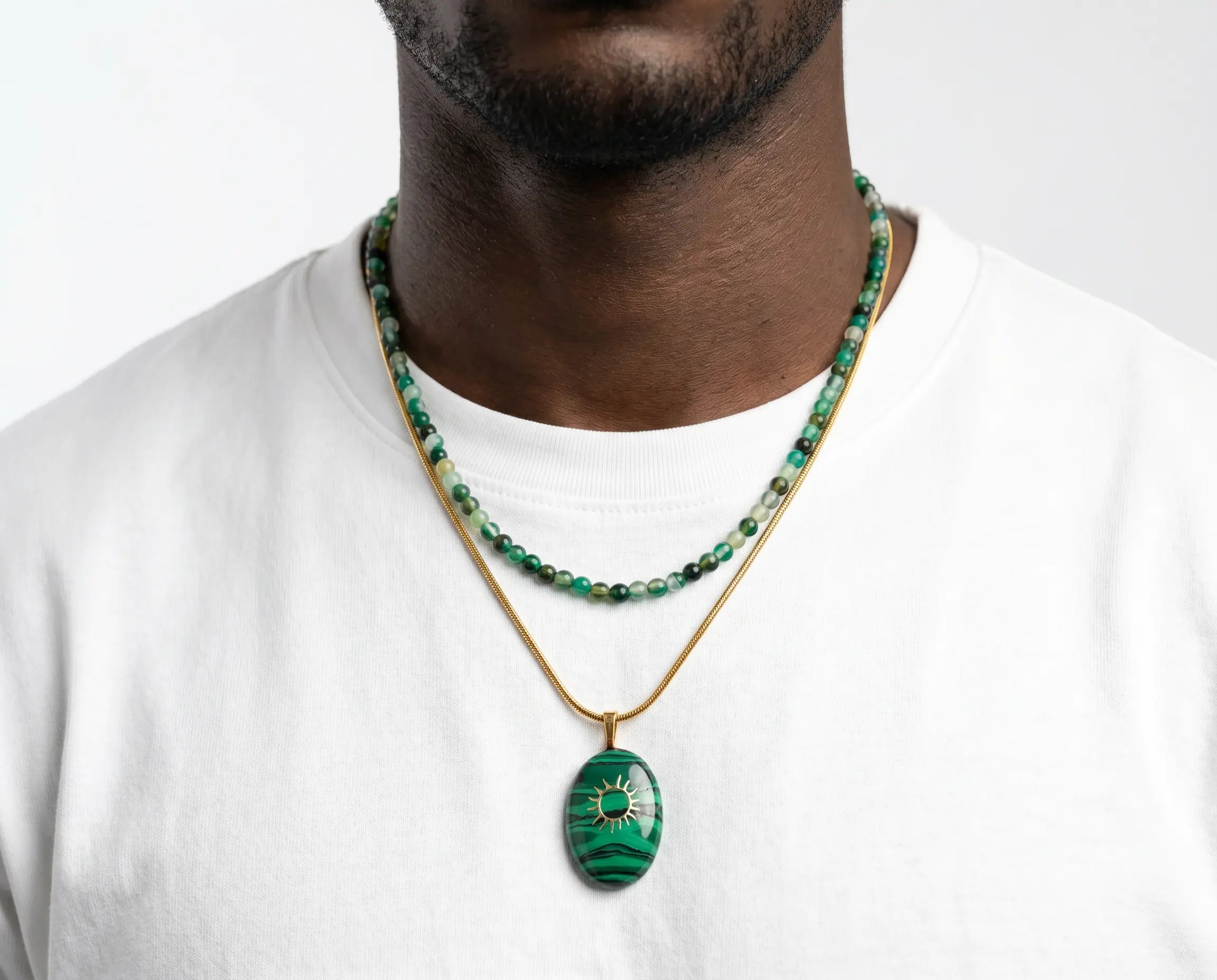 Sol Stack — Green Agate & Gold Snake Chain Set