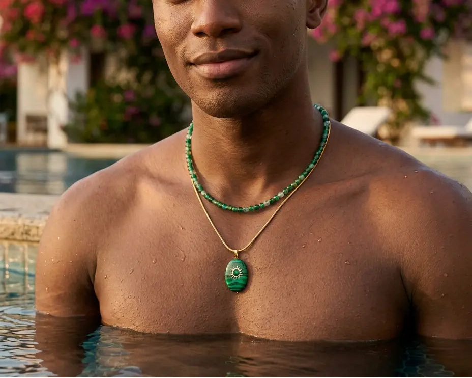 Sol Stack — Green Agate & Gold Snake Chain Set