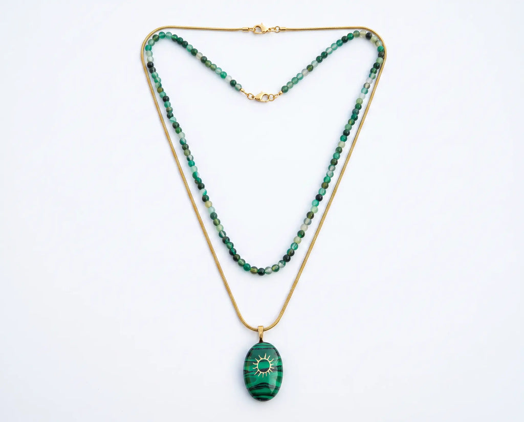 Sol Stack — Green Agate & Gold Snake Chain Set