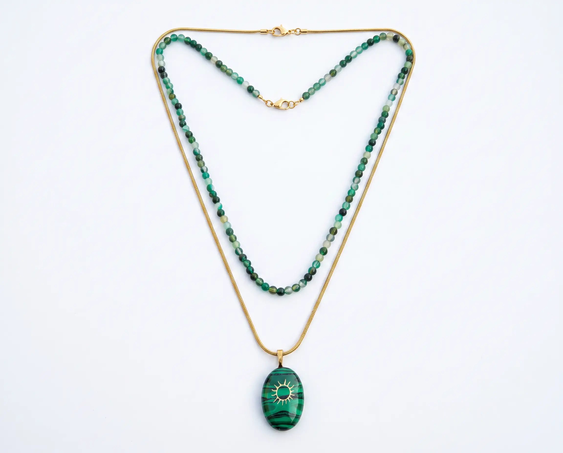 Sol Stack — Green Agate & Gold Snake Chain Set