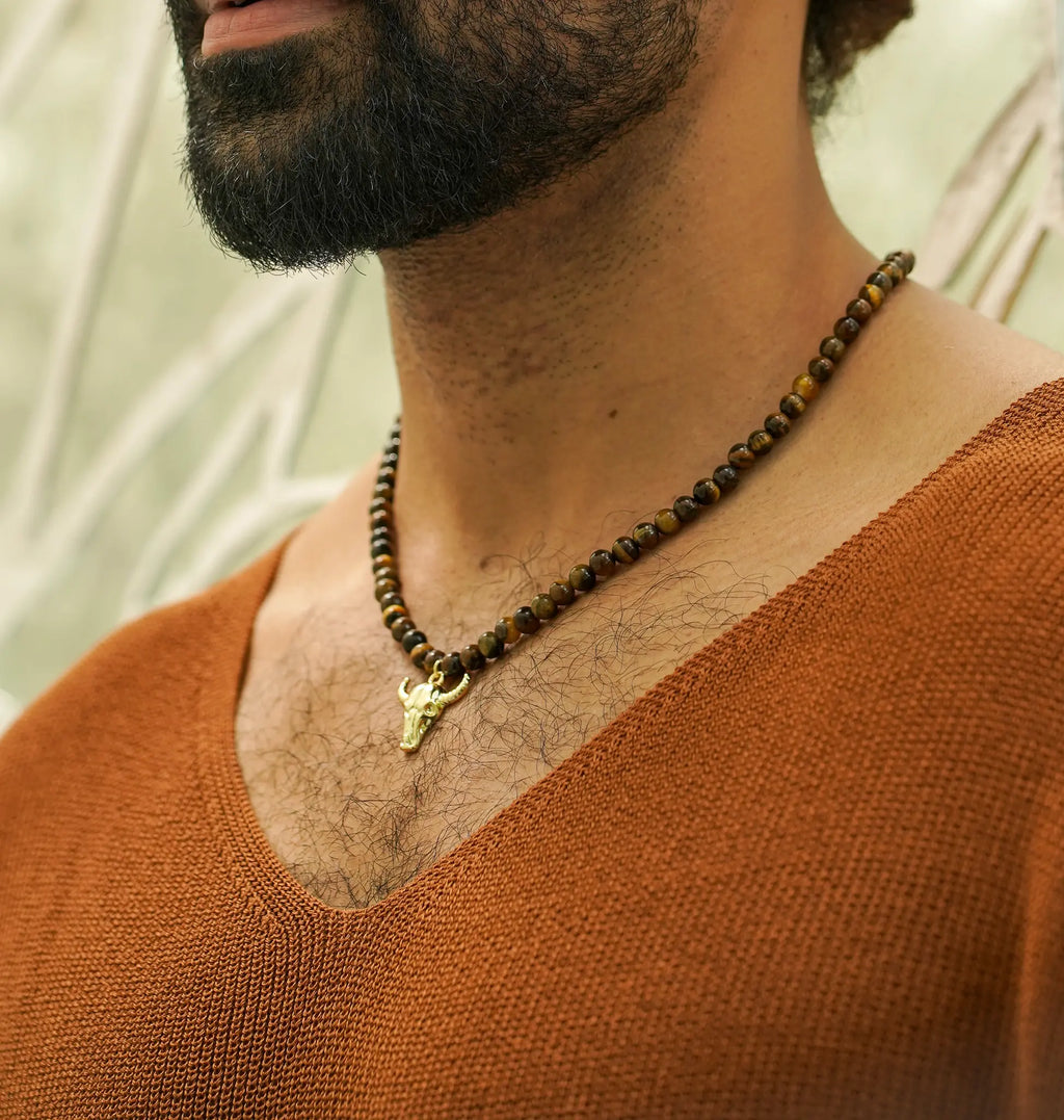 Bull Necklace — Tiger Eye & Gold