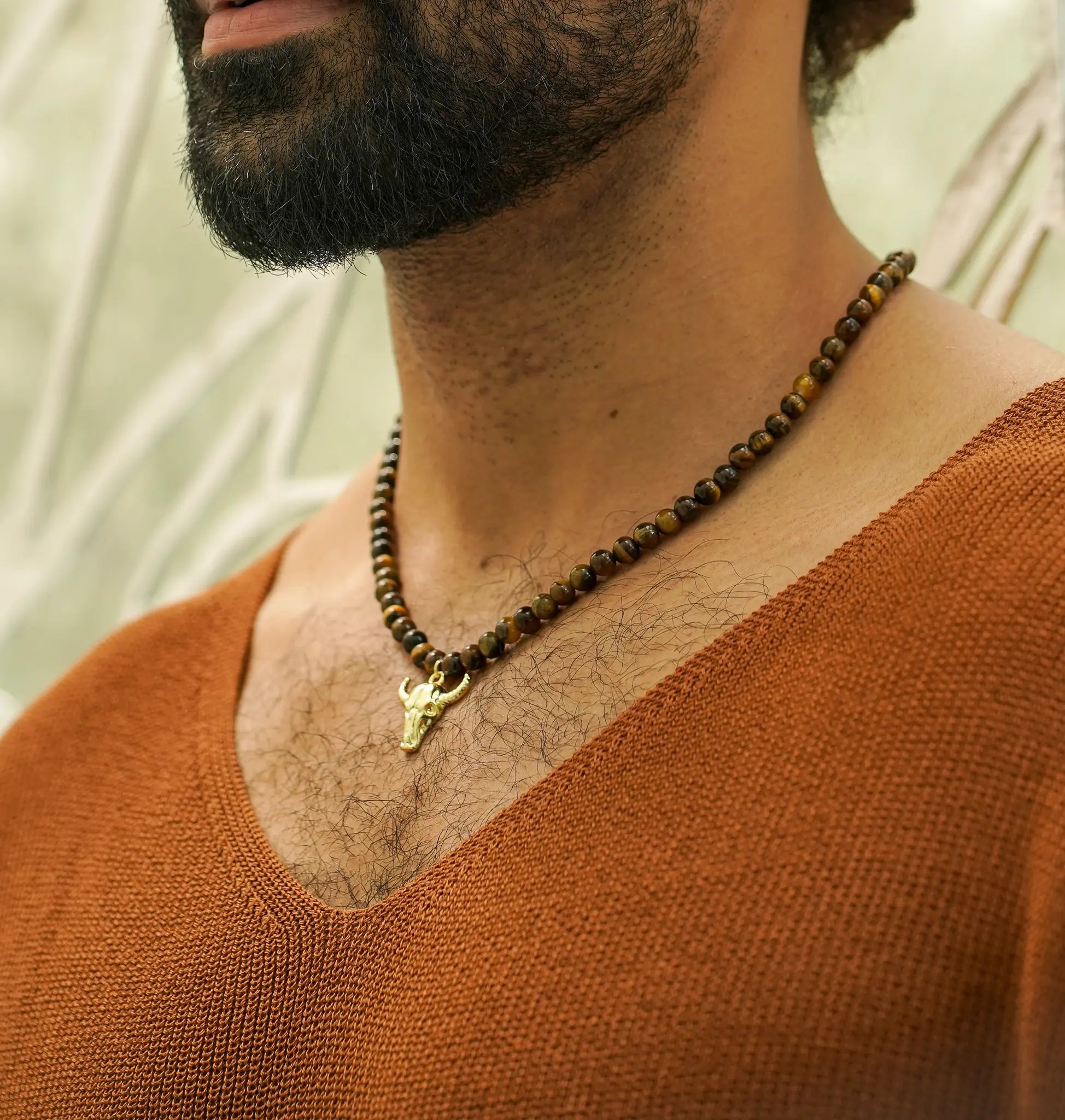 Bull Necklace — Tiger Eye & Gold