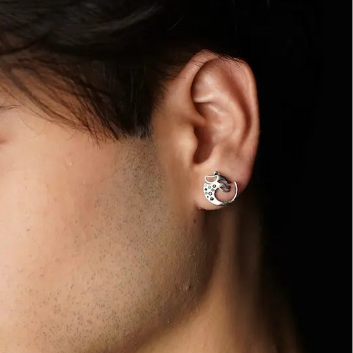 panther men ear stud with black CZ stone