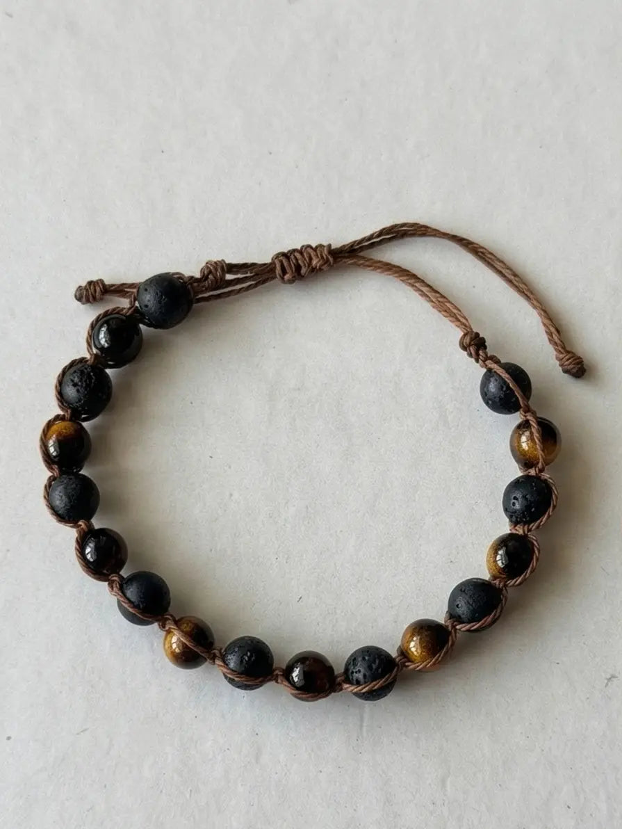 Men's Tiger Eye & Lava Stone Braided Bracelet - Salitaire jewellery