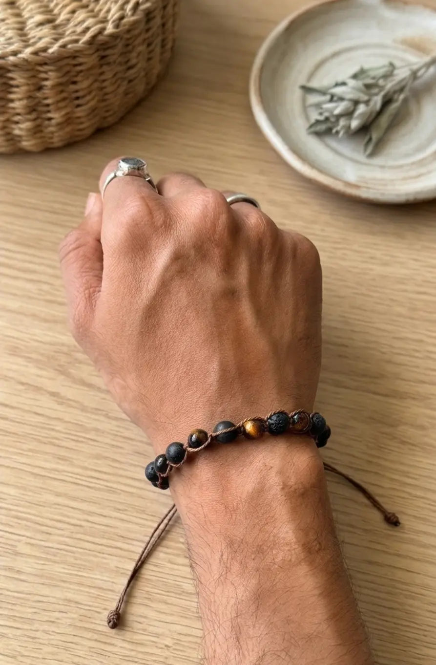 Men's Tiger Eye & Lava Stone Braided Bracelet - Salitaire jewellery
