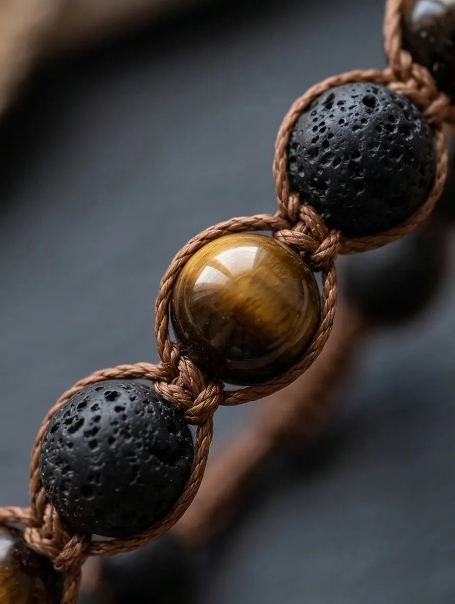 Men's Tiger Eye & Lava Stone Braided Bracelet - Salitaire jewellery