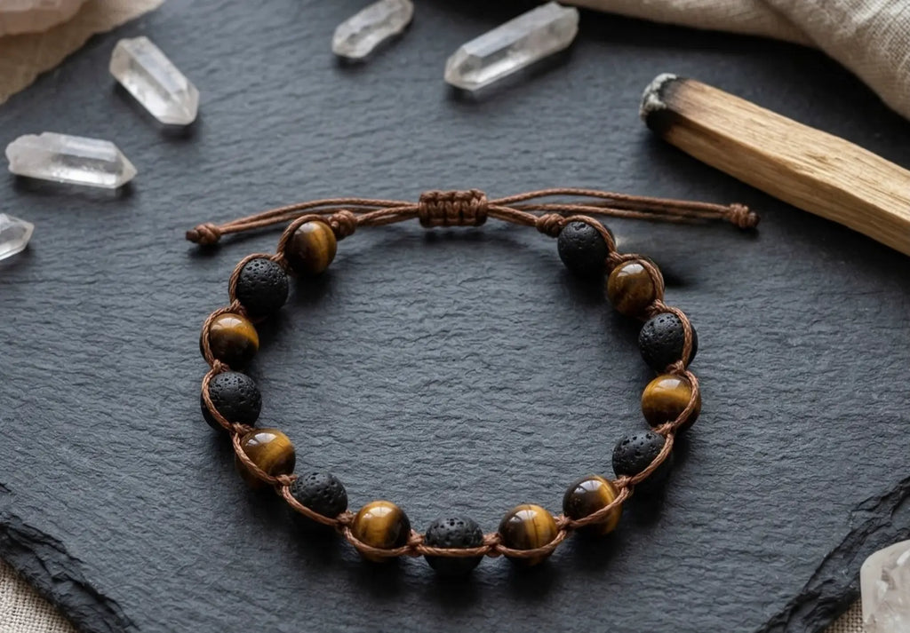 Men's Tiger Eye & Lava Stone Braided Bracelet - Salitaire jewellery
