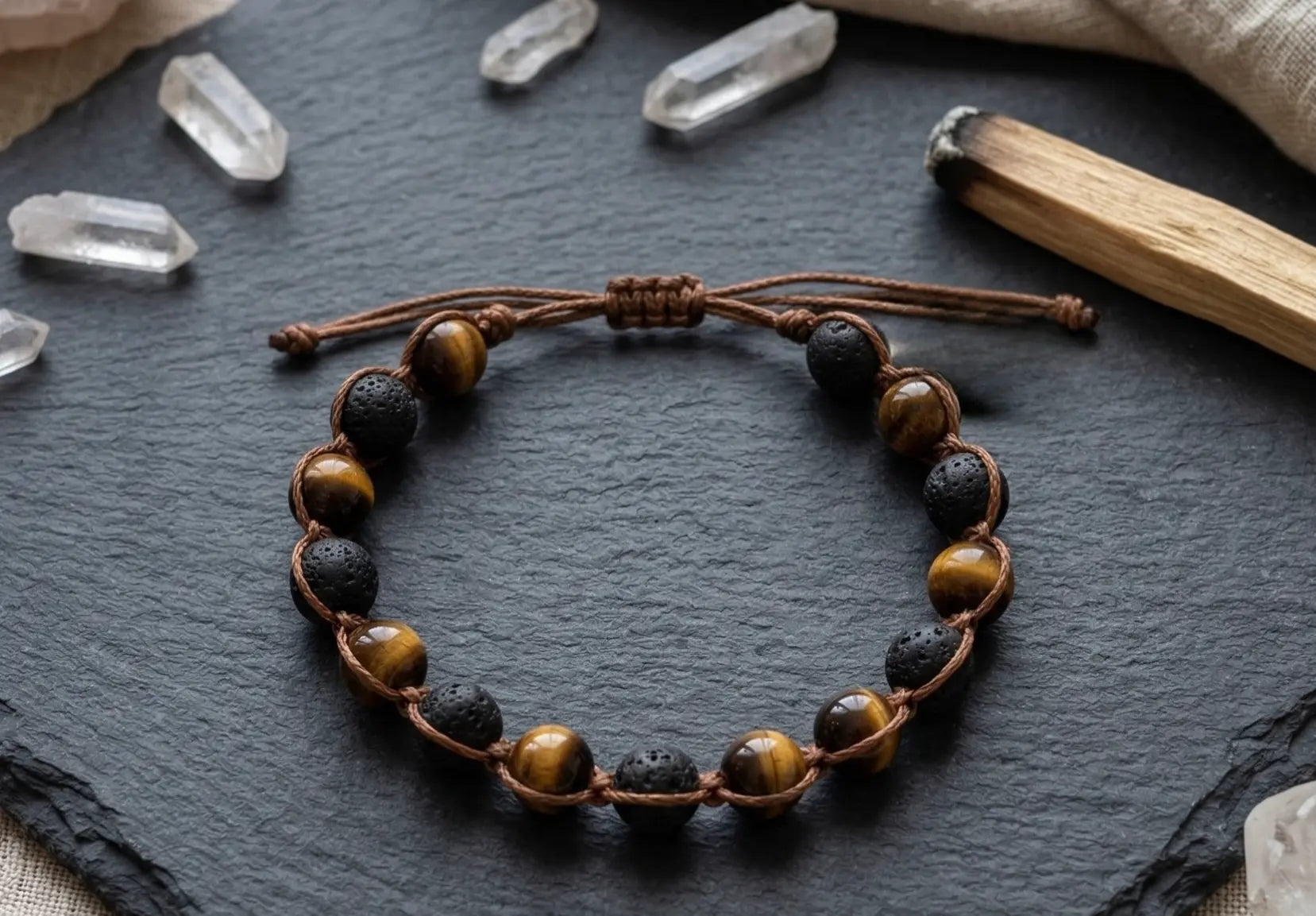 Men's Tiger Eye & Lava Stone Braided Bracelet - Salitaire jewellery