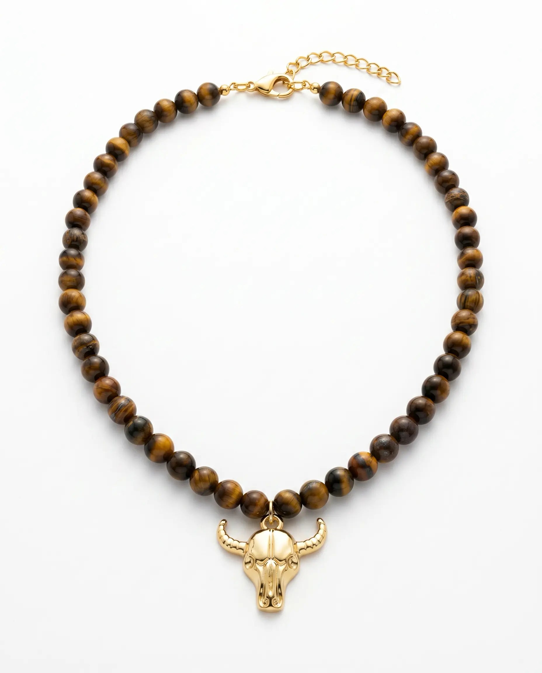 Bull Necklace — Tiger Eye & Gold