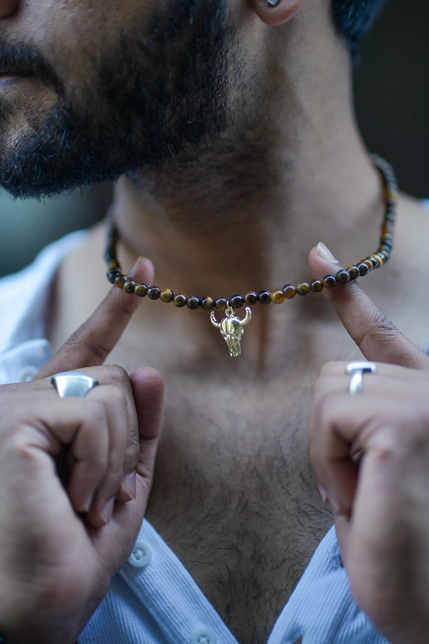 Bull Necklace — Tiger Eye & Gold