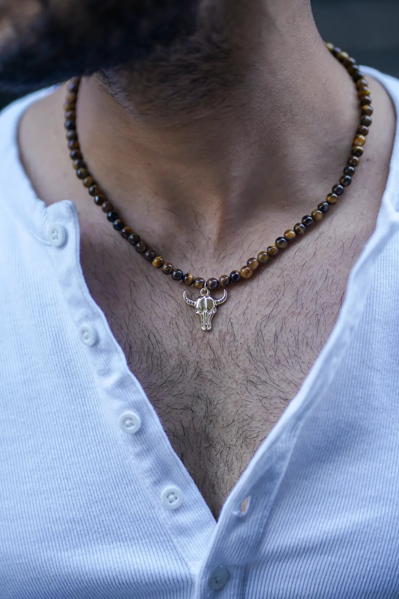 Bull Necklace — Tiger Eye & Gold