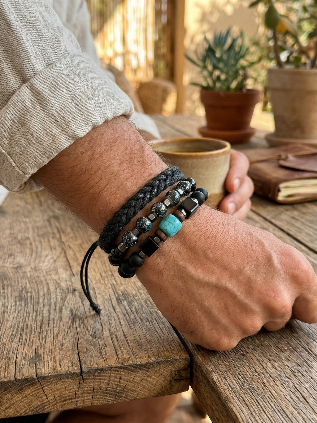 Men's Turquoise & Onyx Bracelet Stack - Salitaire jewellery